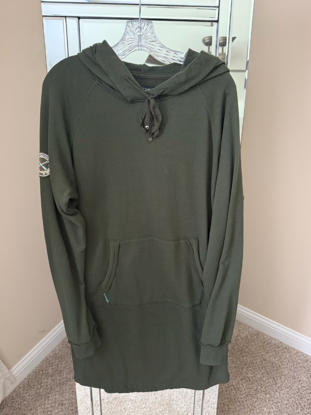 Lakegirl long-sleeve sweatshirt hoodie dress olive green large pocket cozy large